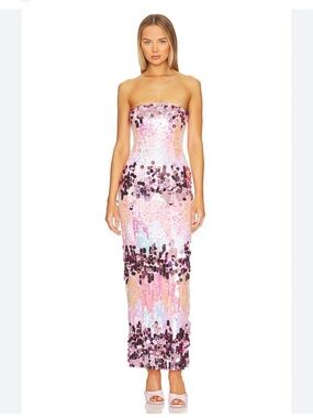 Majorelle Yasmina Gown Iridescent Pink Sequin Strapless Maxi Dress Size S